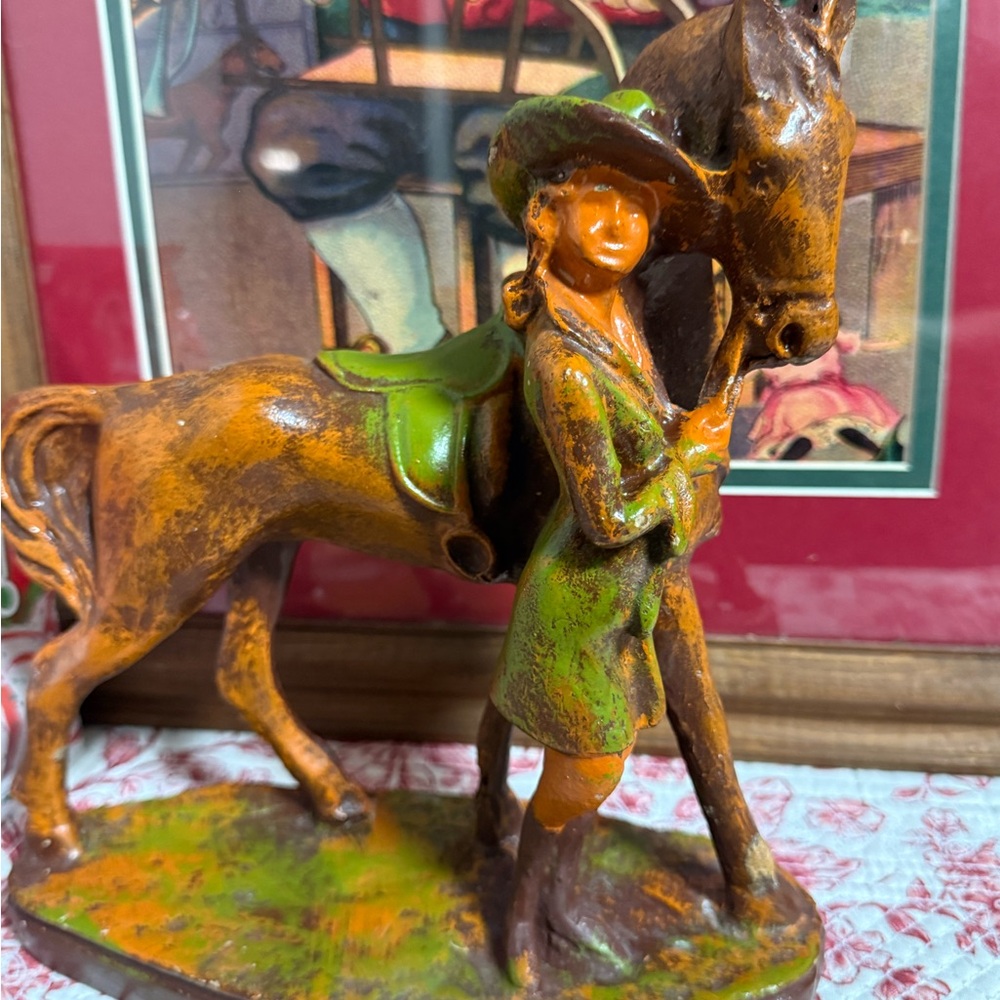 Artistic Equestrian Sculpture in Orange and Green